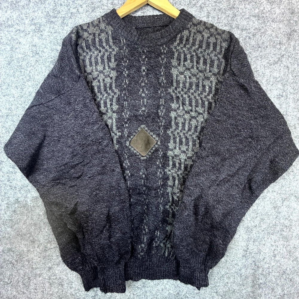 Vintage‎ Sweater Mens XL Black Retro Abstract 90s Dad Grandpa Cosby Statement